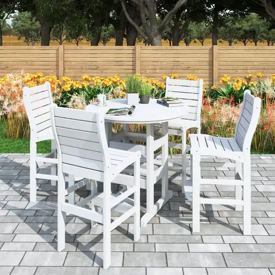 Oceanview 4 Seat Outdoor 42″ Round Bar Height Table Patio Set – Poly Lumber