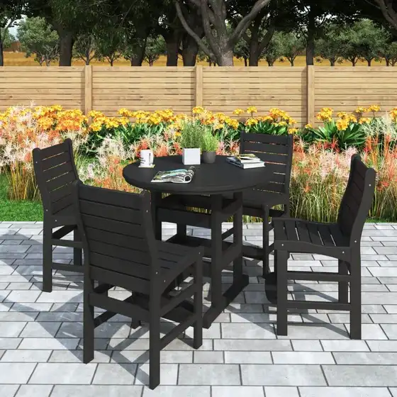 Oceanview 4 Seat Outdoor 42″ Round Counter Height Table Patio Set – Poly Lumber