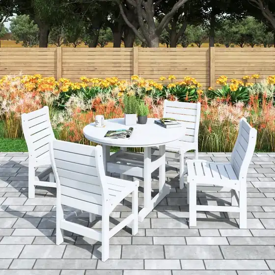 Oceanview 4 Seat Outdoor 42″ Round Dining Height Table Patio Set – Poly Lumber